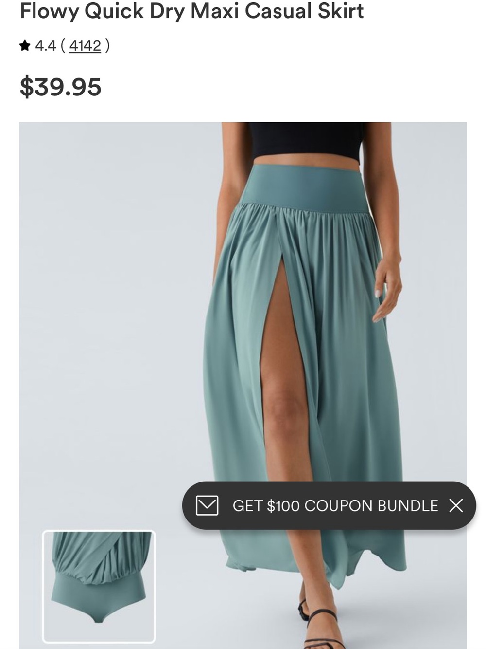 Elastic-Waist Maxi Skirt with High Front Slit - Teal